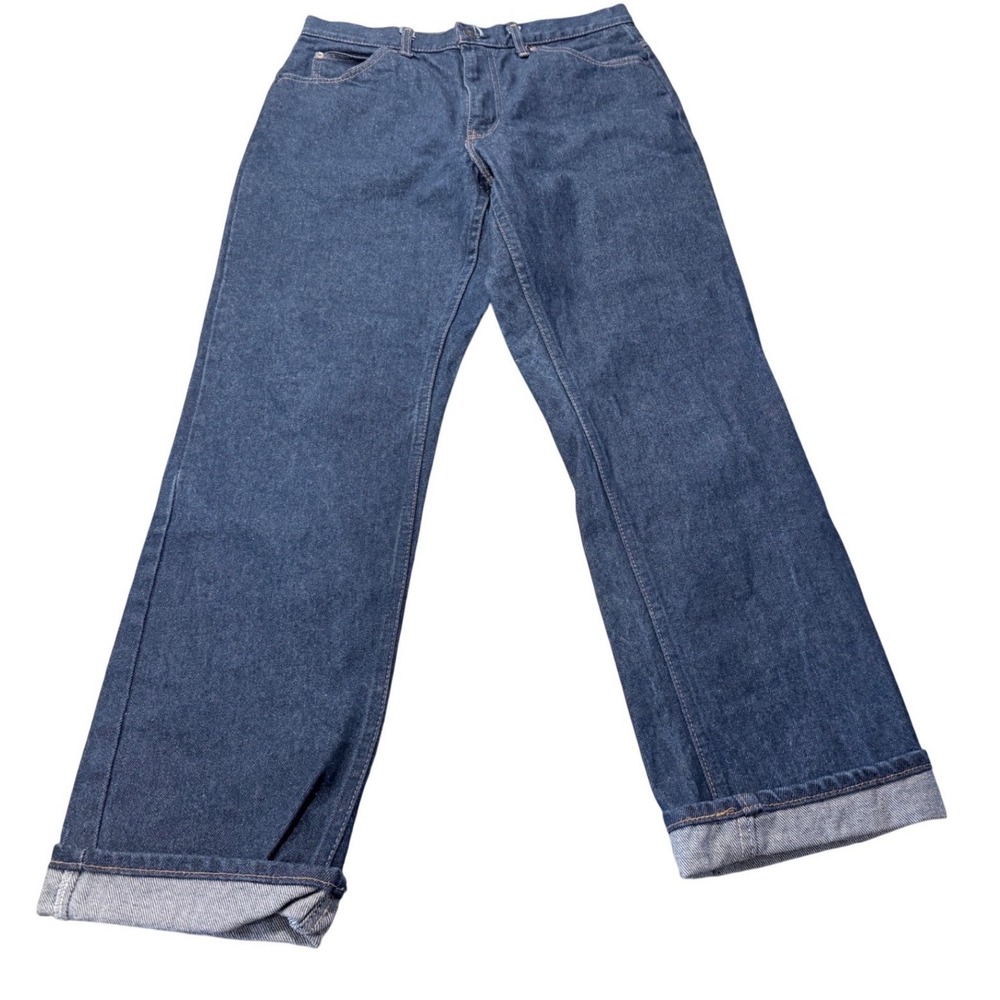 Vtg Mens Jeans Straight Leg Indigo Blue Denim  W32 L30 USA Starburst Button 70's